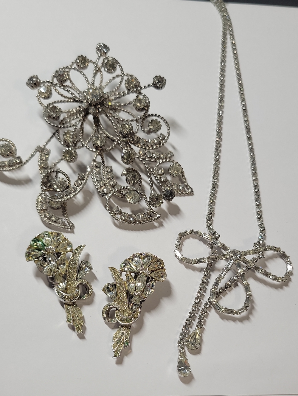 Crystal Silver-Tone Bow Necklace & Brooch Set - Unbranded